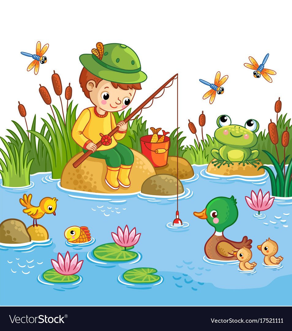 Пруд рыбы дети