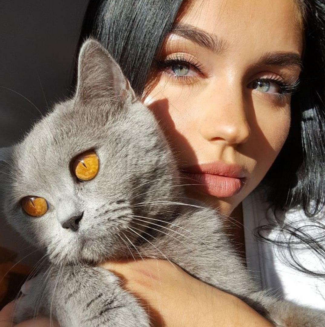 Красивая девушка с кошкой