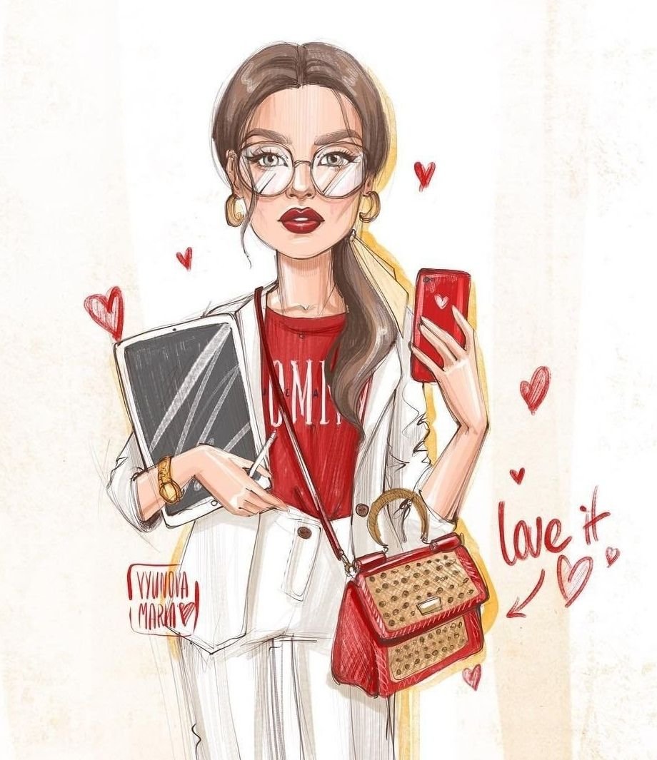 Модные иллюстрации брюнетка