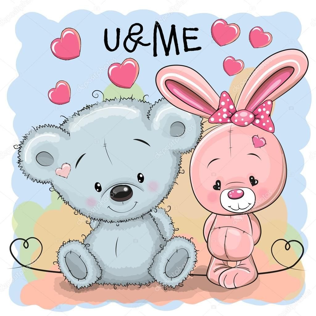 Зайка и мишка обнимаются