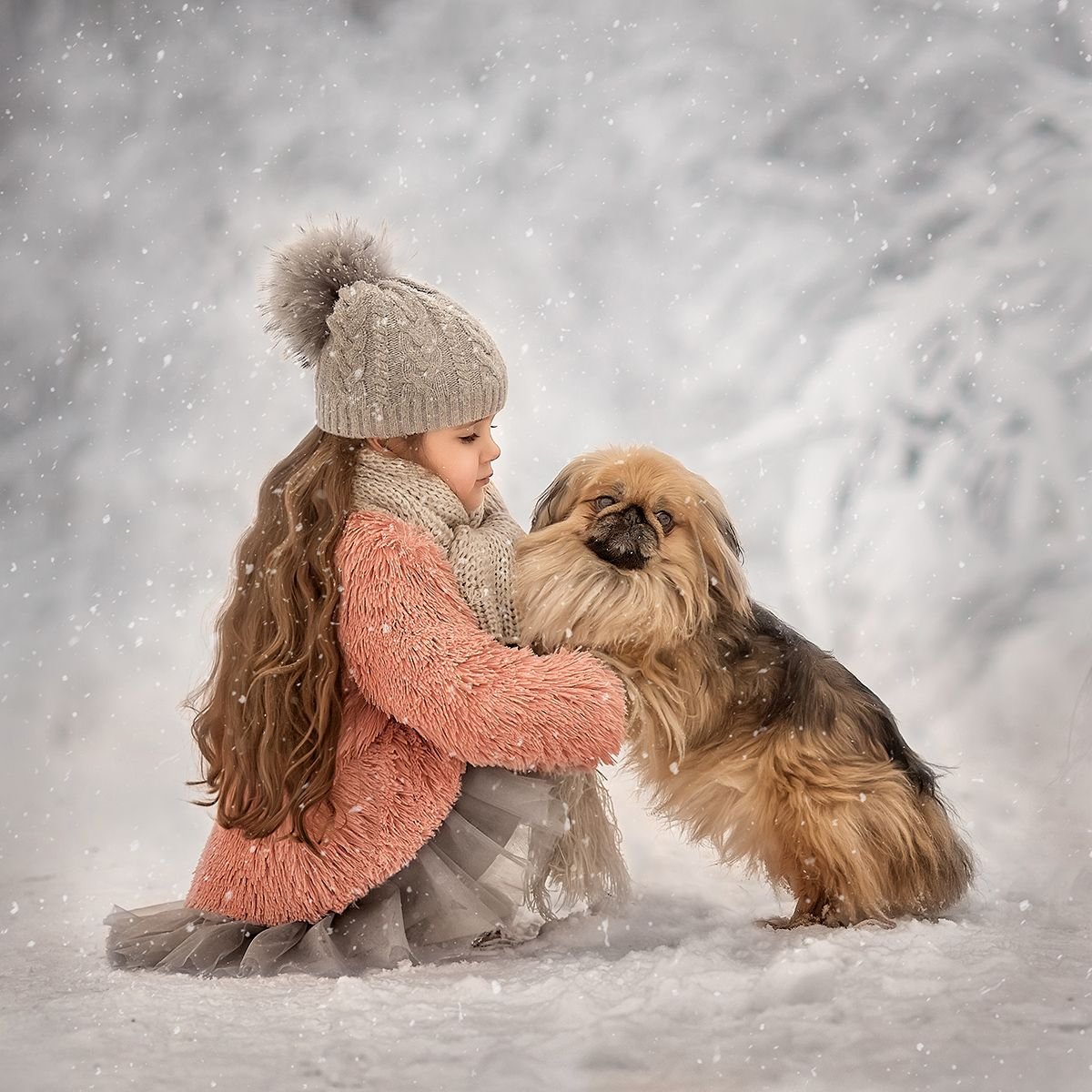 Дети и животные зима