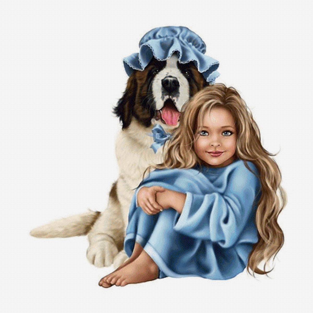 Девочка с собачкой на белом фоне