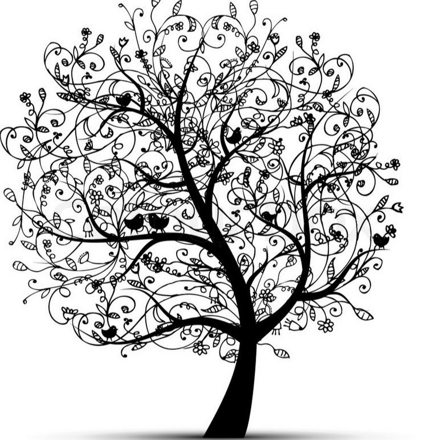 Белое красивое дерево на черном фоне