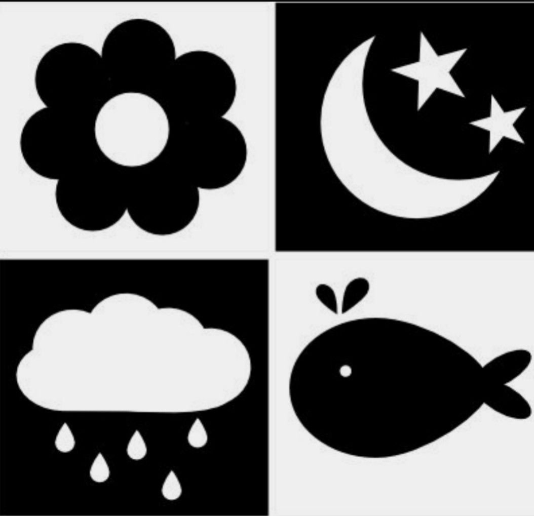 Черно белые карточки для новорожденных Монтессори