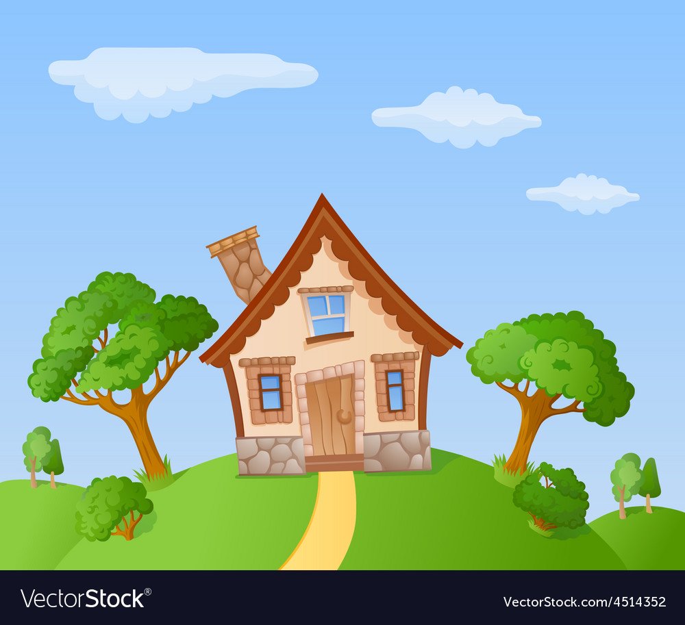 Нарисованный дом с лужайкой