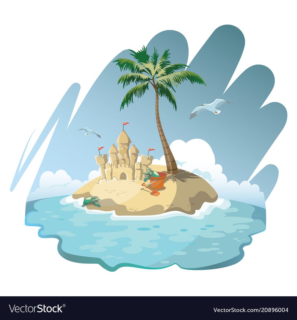 Необитаемый остров в мультяшном стиле