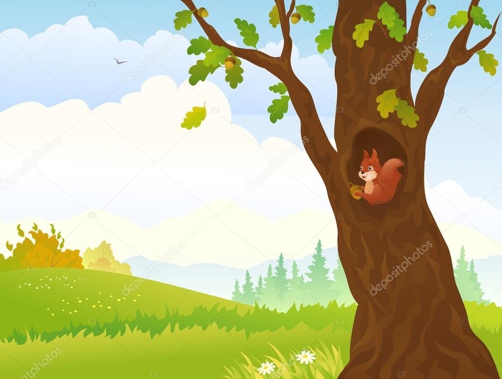 Мультяшное дерево с дуплом