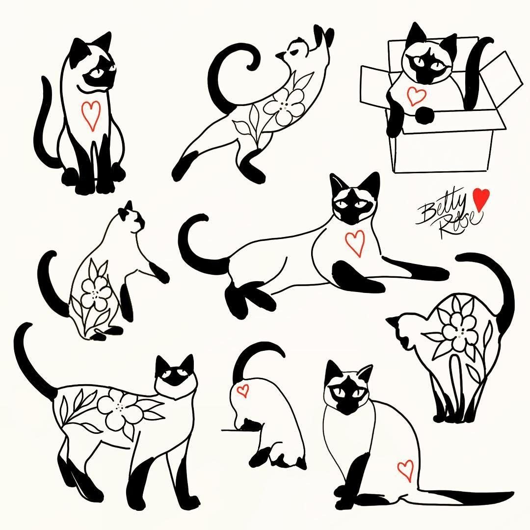 Тату кошка эскизы маленькие