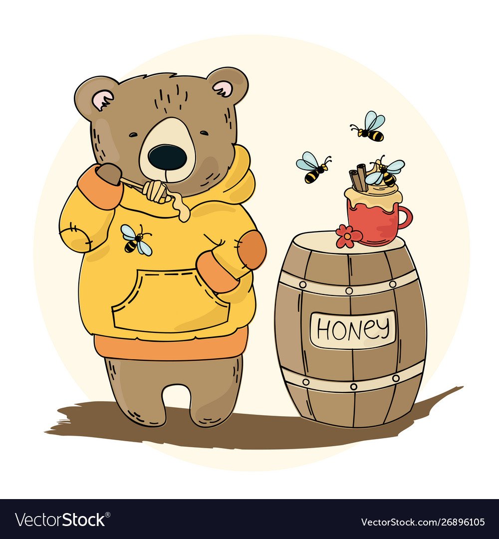 Медведи с мёдом на жёлтом фоне