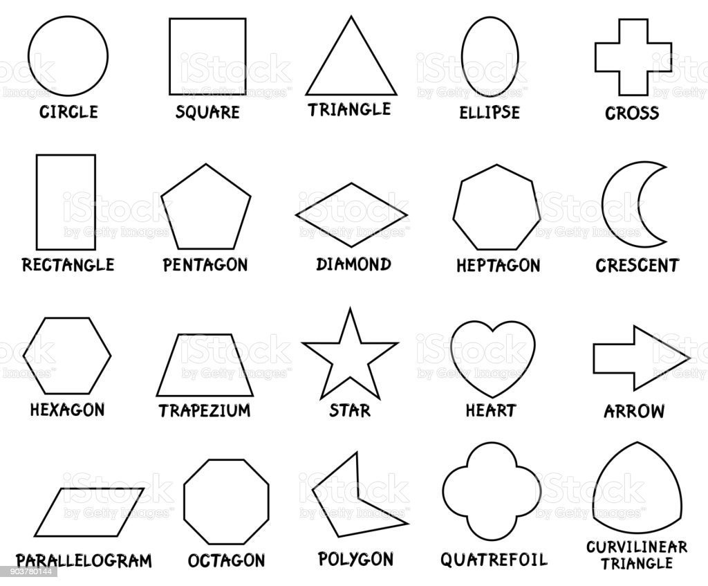 Геометрические фигуры с названиями черно белые