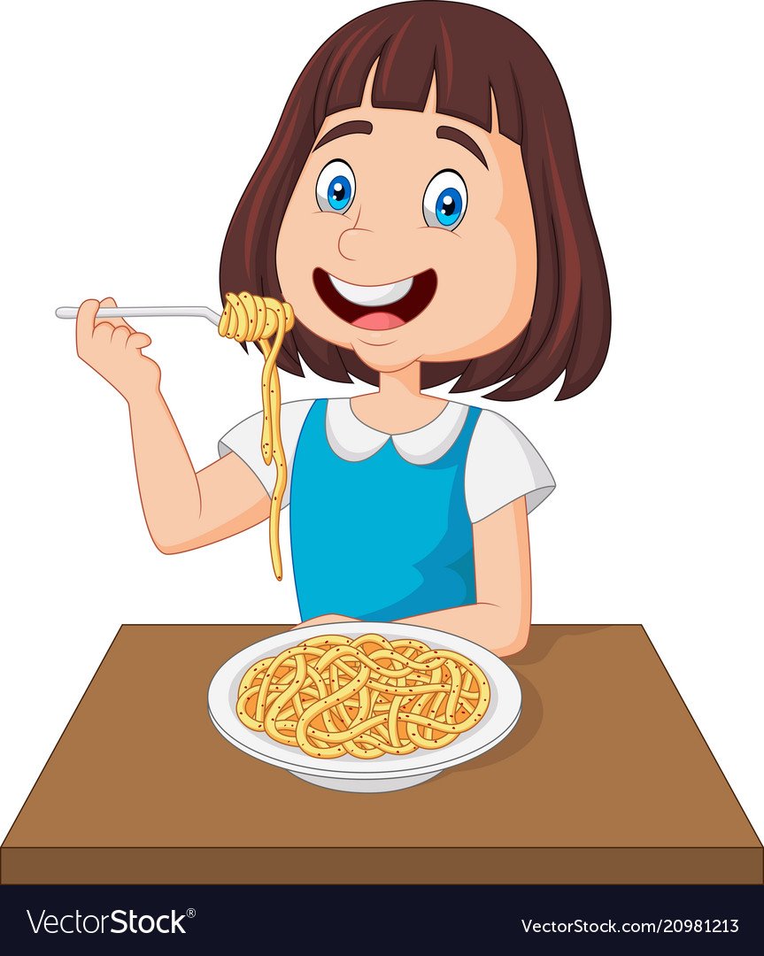 Девочка ест спагетти