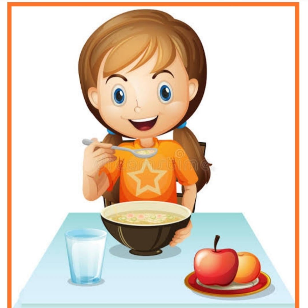 Мультяшная девочка завтракает