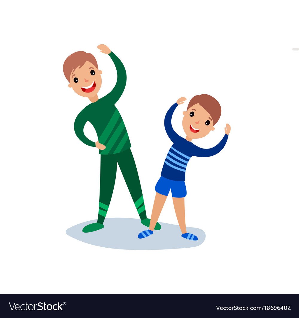 Дети на зарядке в детском саду иллюстрация