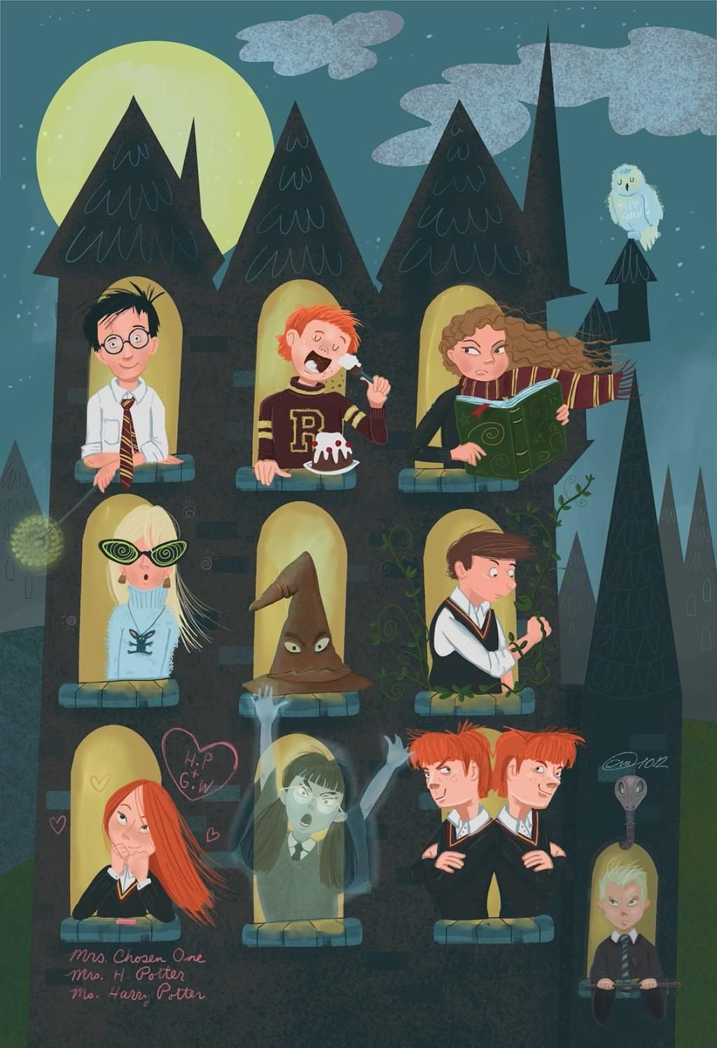 Рисунок персонажи Гарри Поттера и Хогвартс