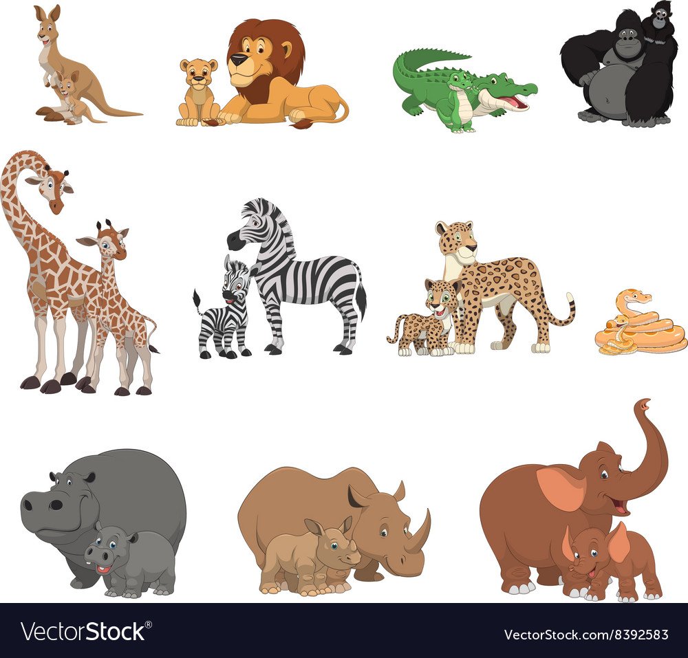Мамы и Детеныши животных вектор