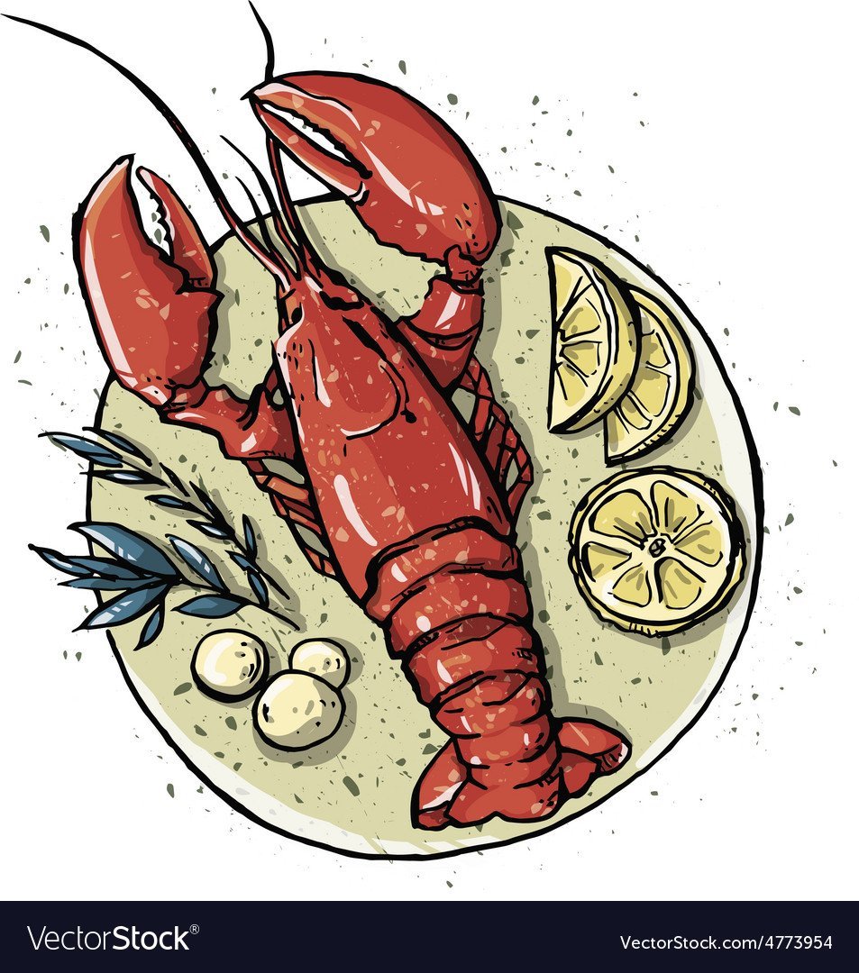 Тарелка с нарисованным лобстером