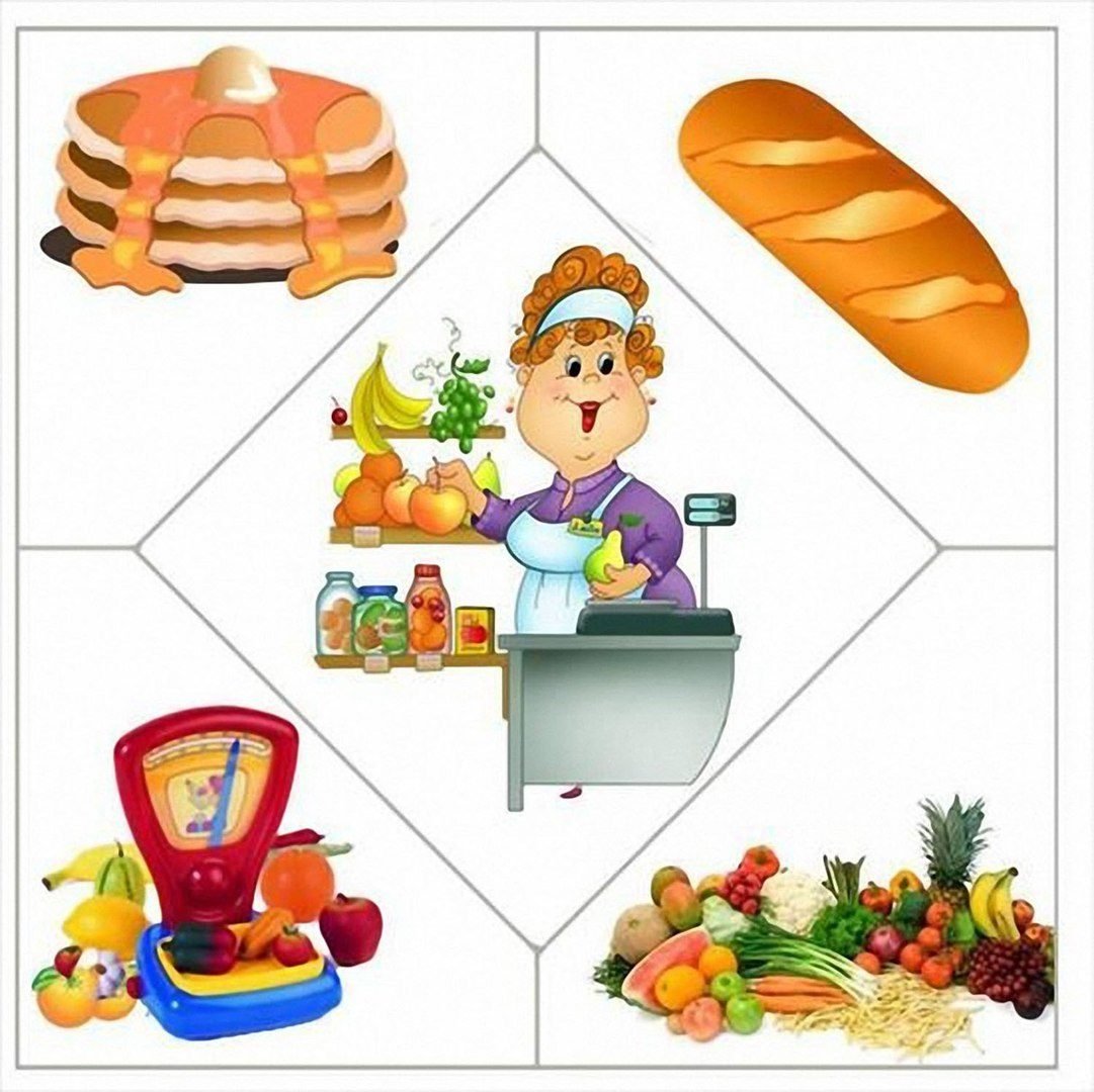 Витрина магазина продуктов для дошкольников