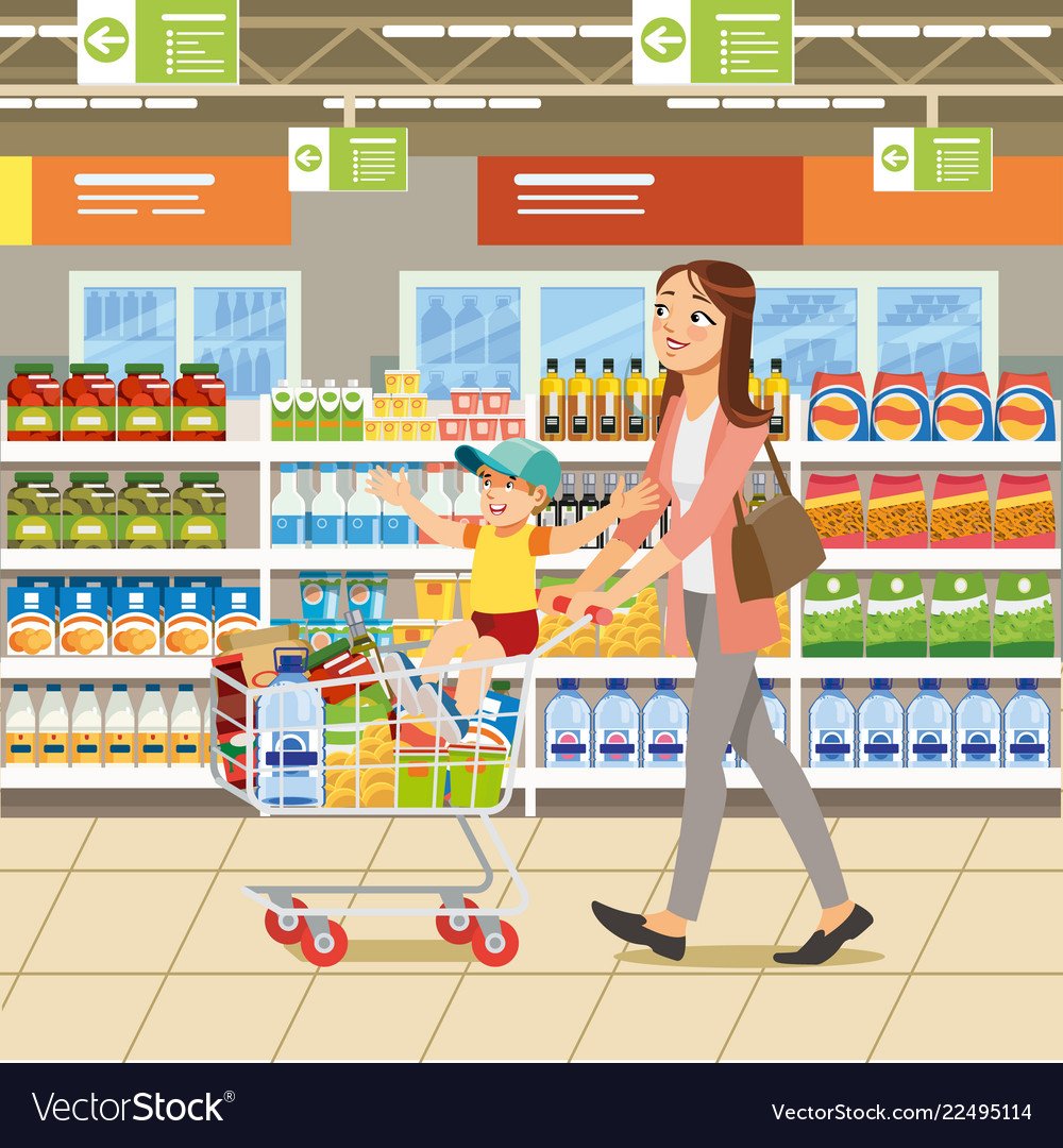 Рисованные продукты в магазине