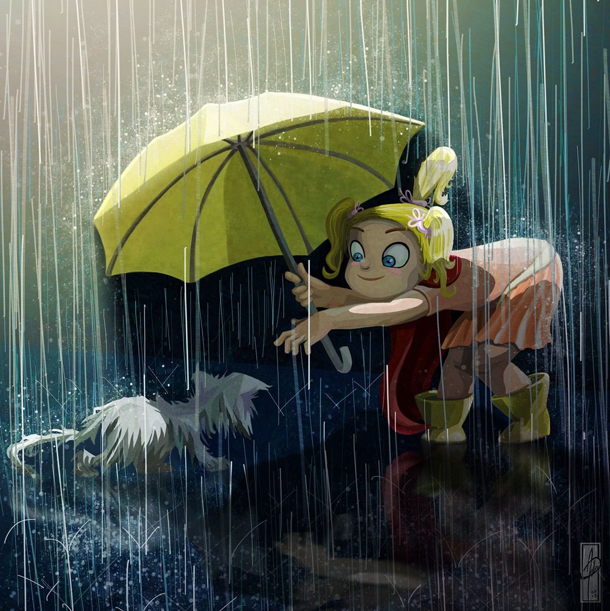 Кошка под дождем