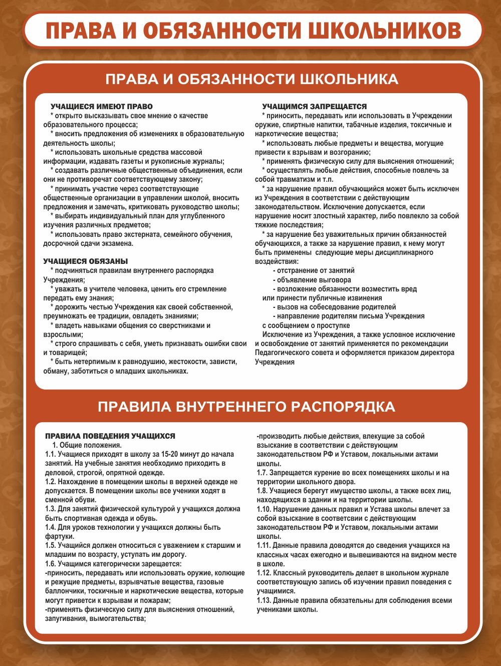 Права и обязанности учащихся образовательных учреждений