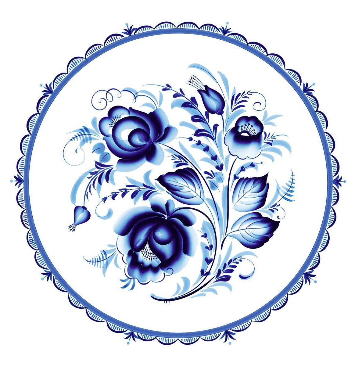 Гжельские узоры на тарелке