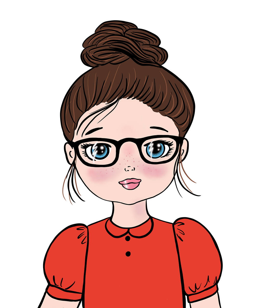 Нарисованная девочка в очках