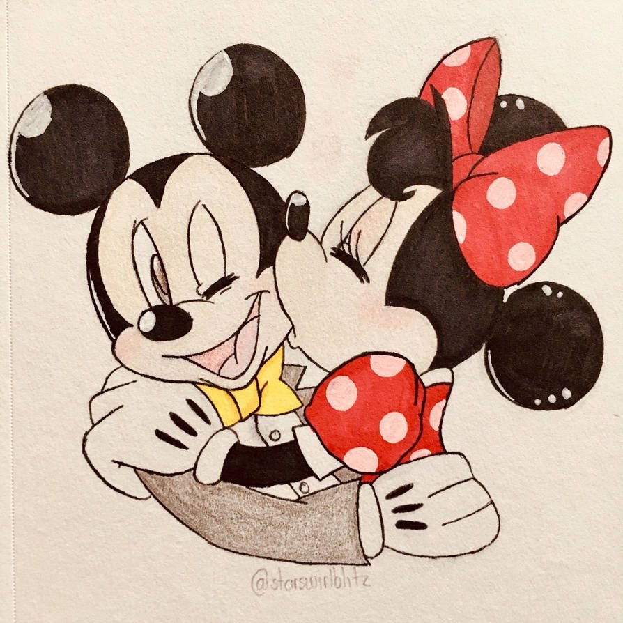 Микки и Минни Маус акварель