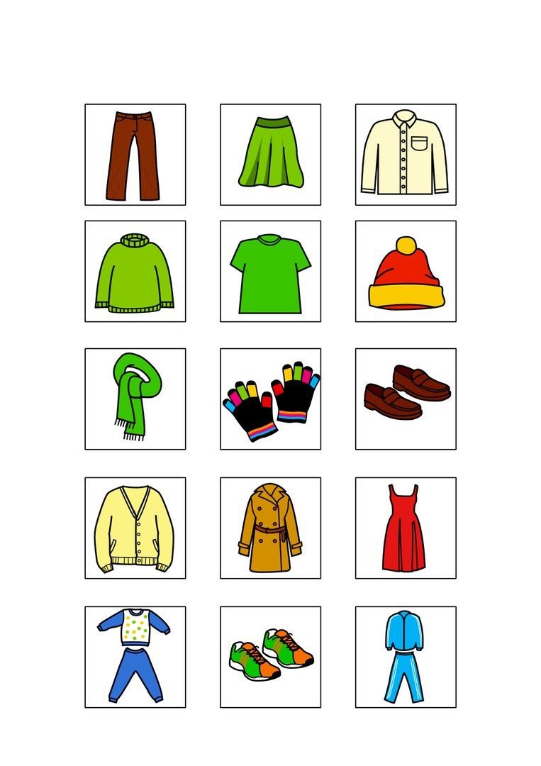 Карточки одежды для детского сада