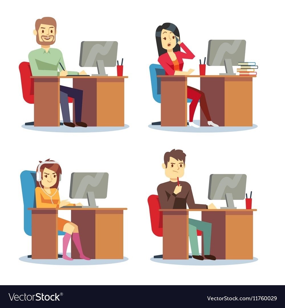 Люди за компьютером офис иллюстрация