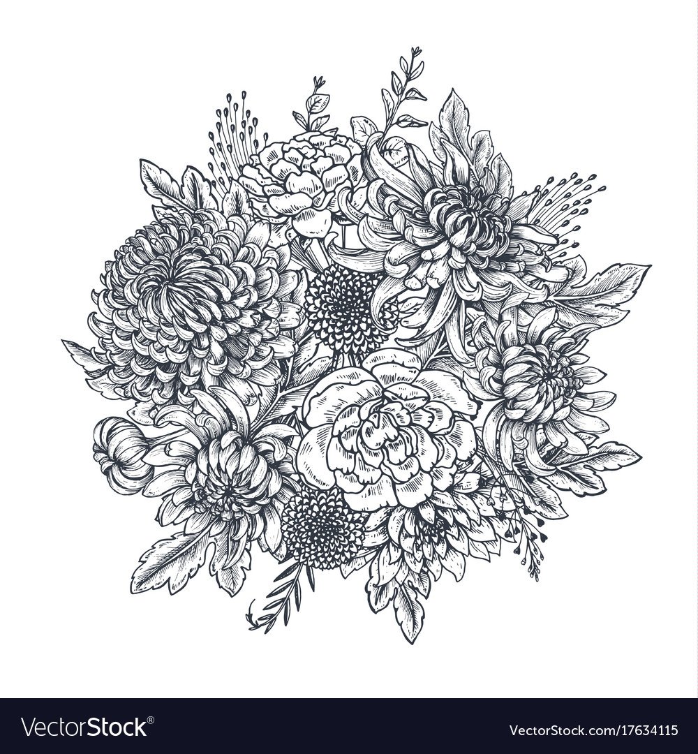 Фон букет цветов контур белый