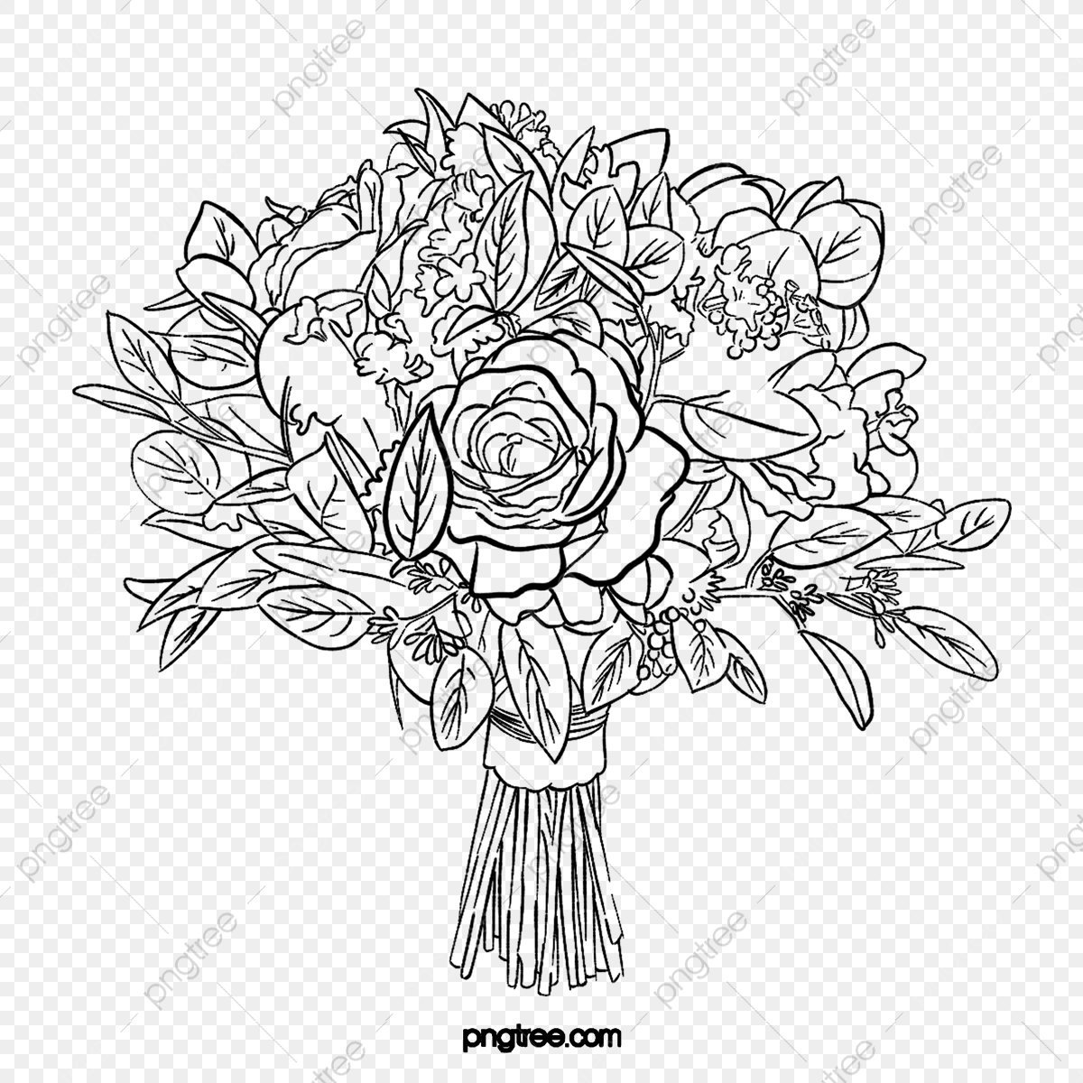 Букет цветов картинка черно белая