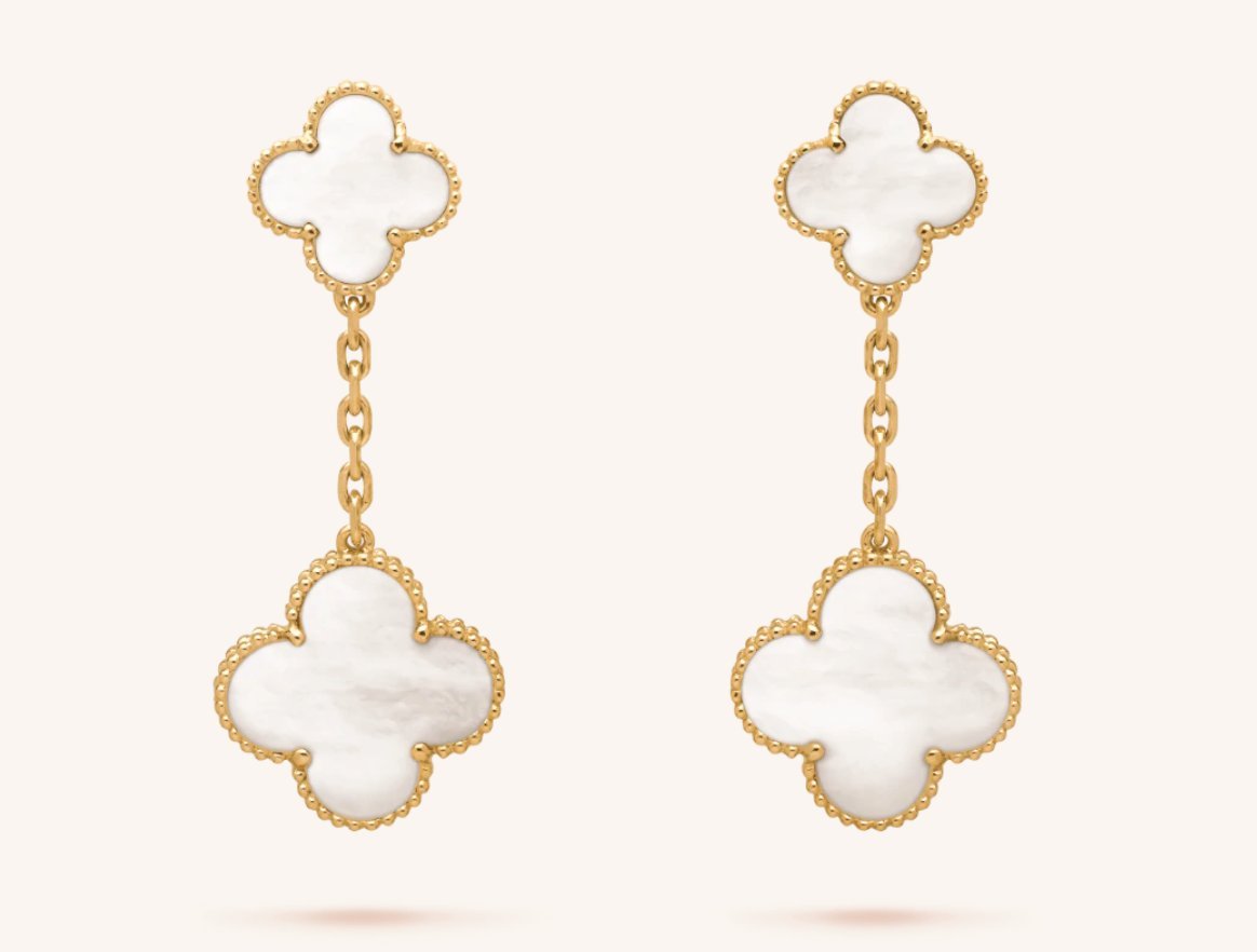 Золотые серьги висюльки Ван Клиф без камней