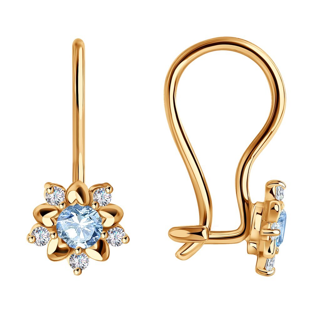 Серьги Соколов 2 золотые с фианитом