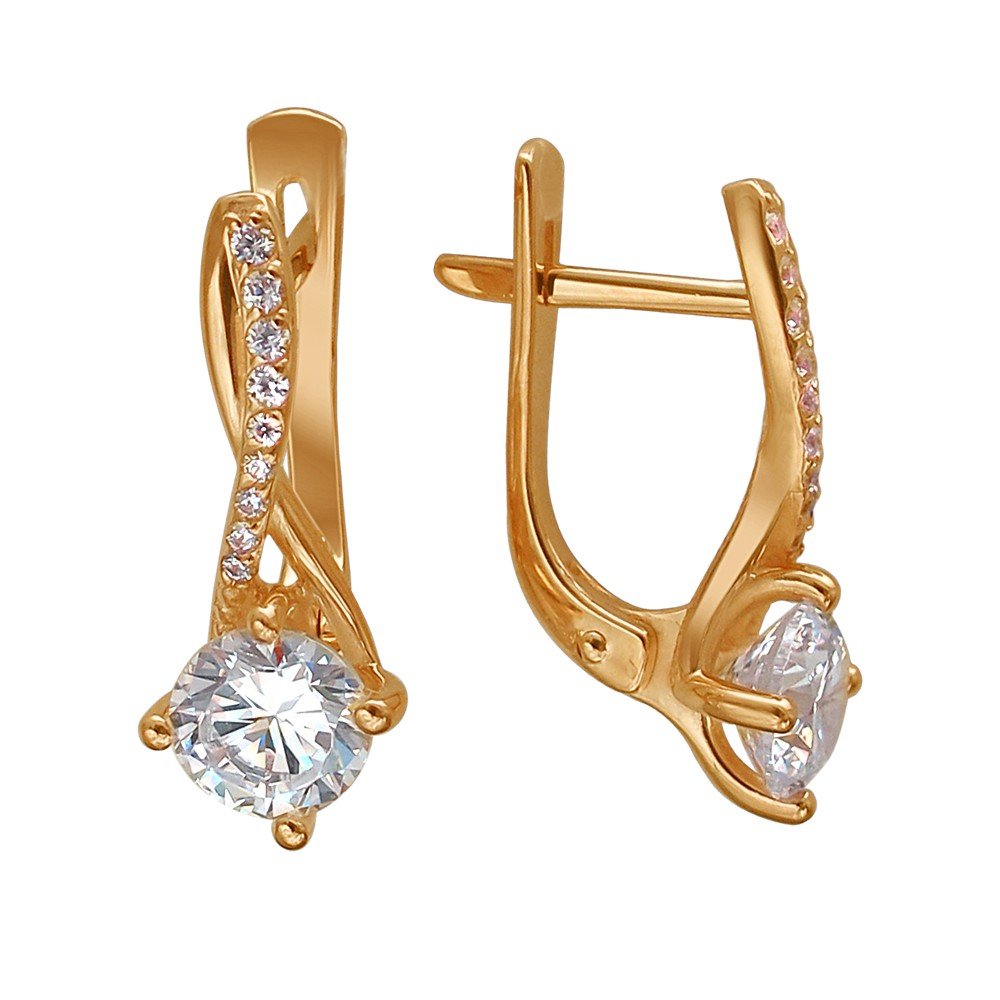 Серьги с фианитами из золота 585