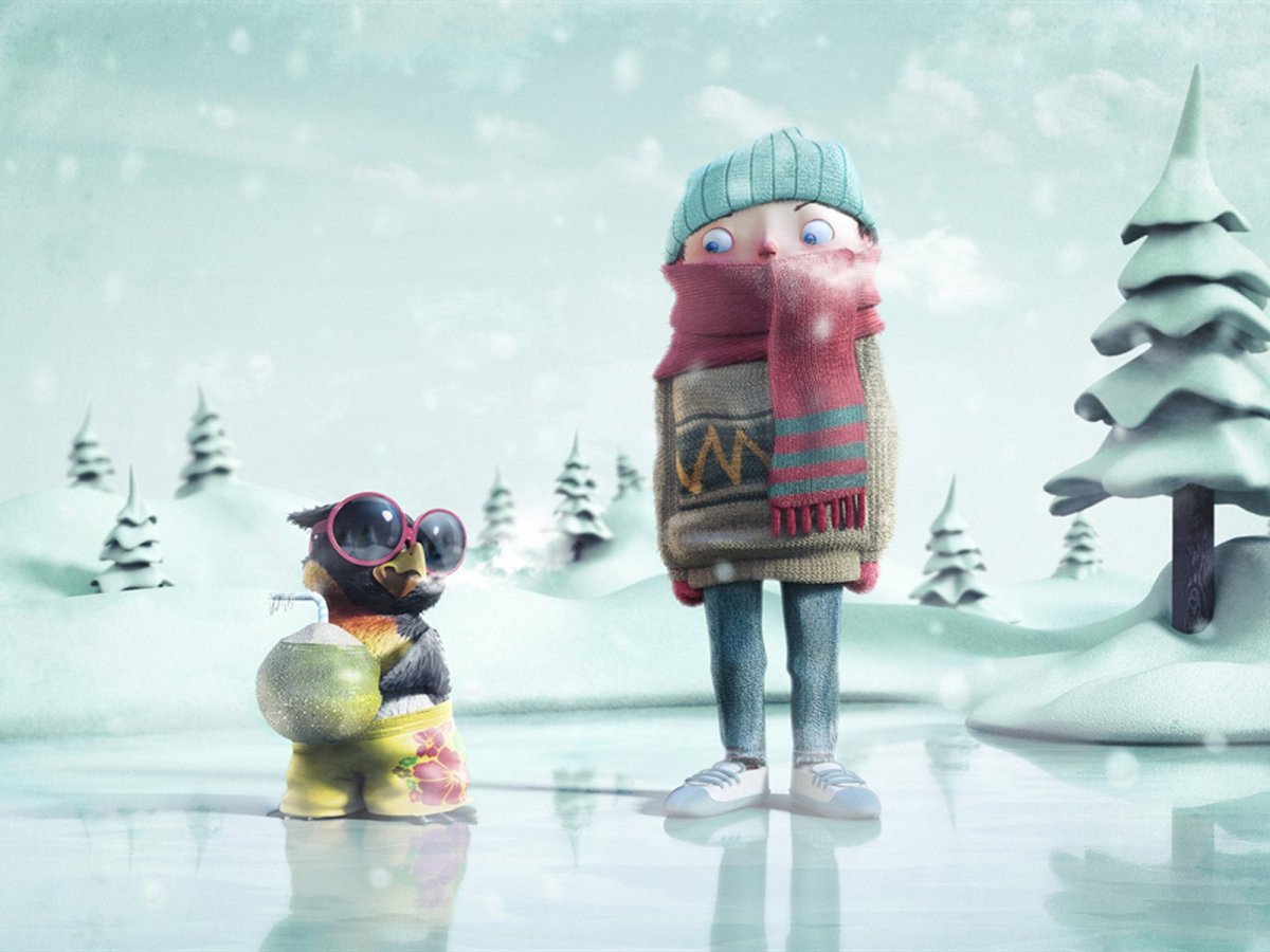 Собака в валенках и шапке