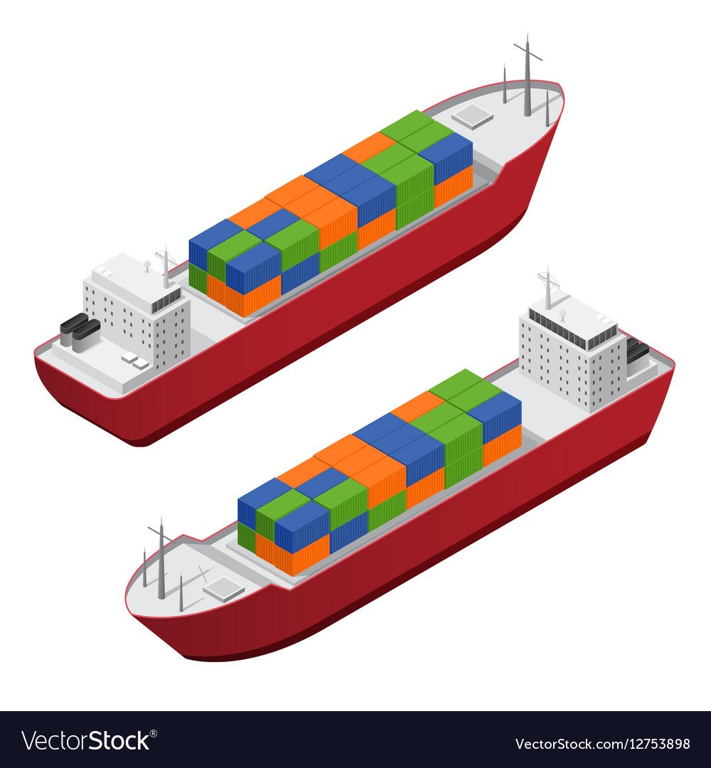 Баржа с контейнерами на прозрачном фоне