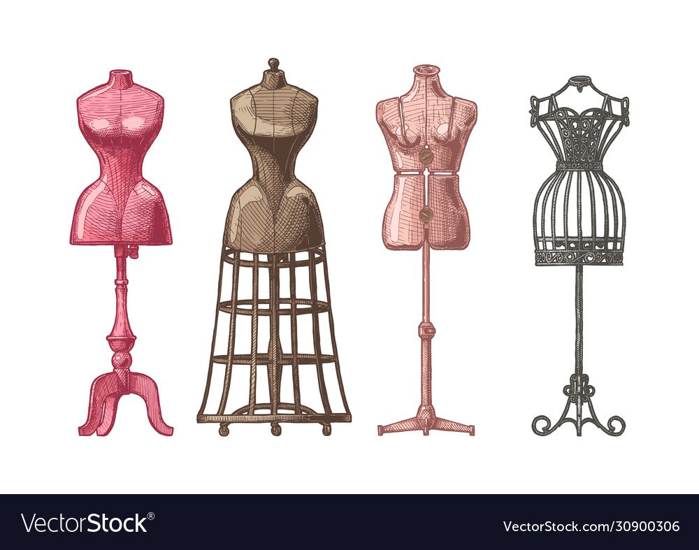 Винтажный манекен для шитья с платьем