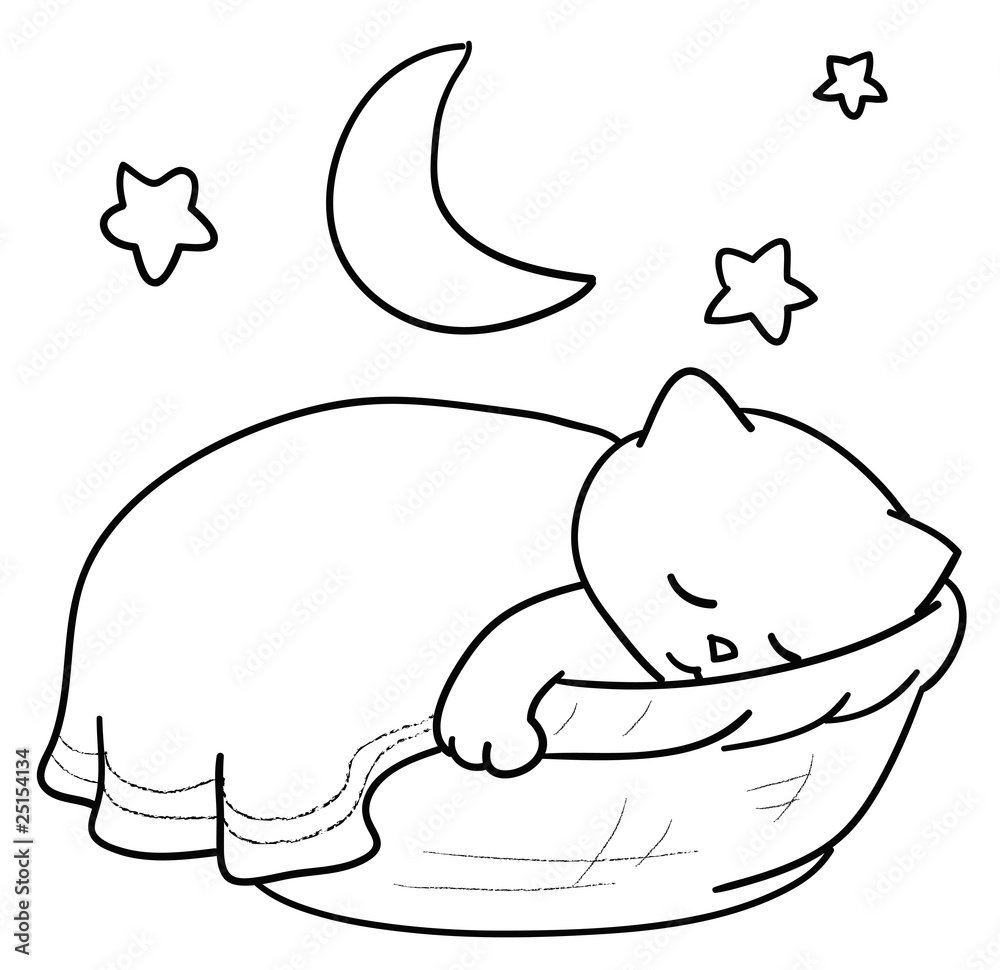 Спящий кот раскраска для детей