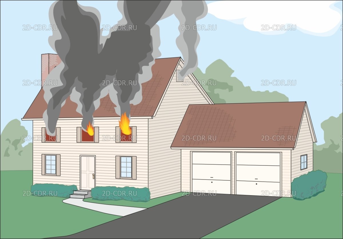Нарисовать горящий дом