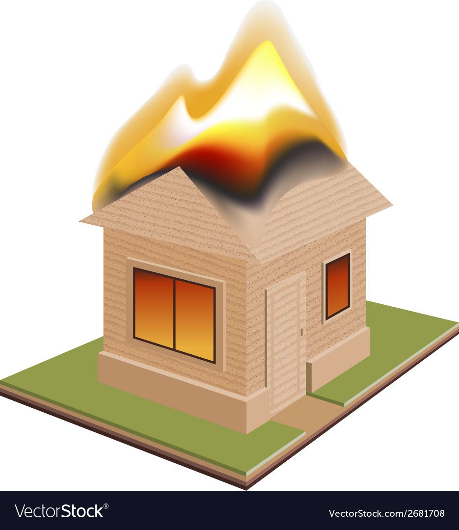 Горящий дом на белом фоне