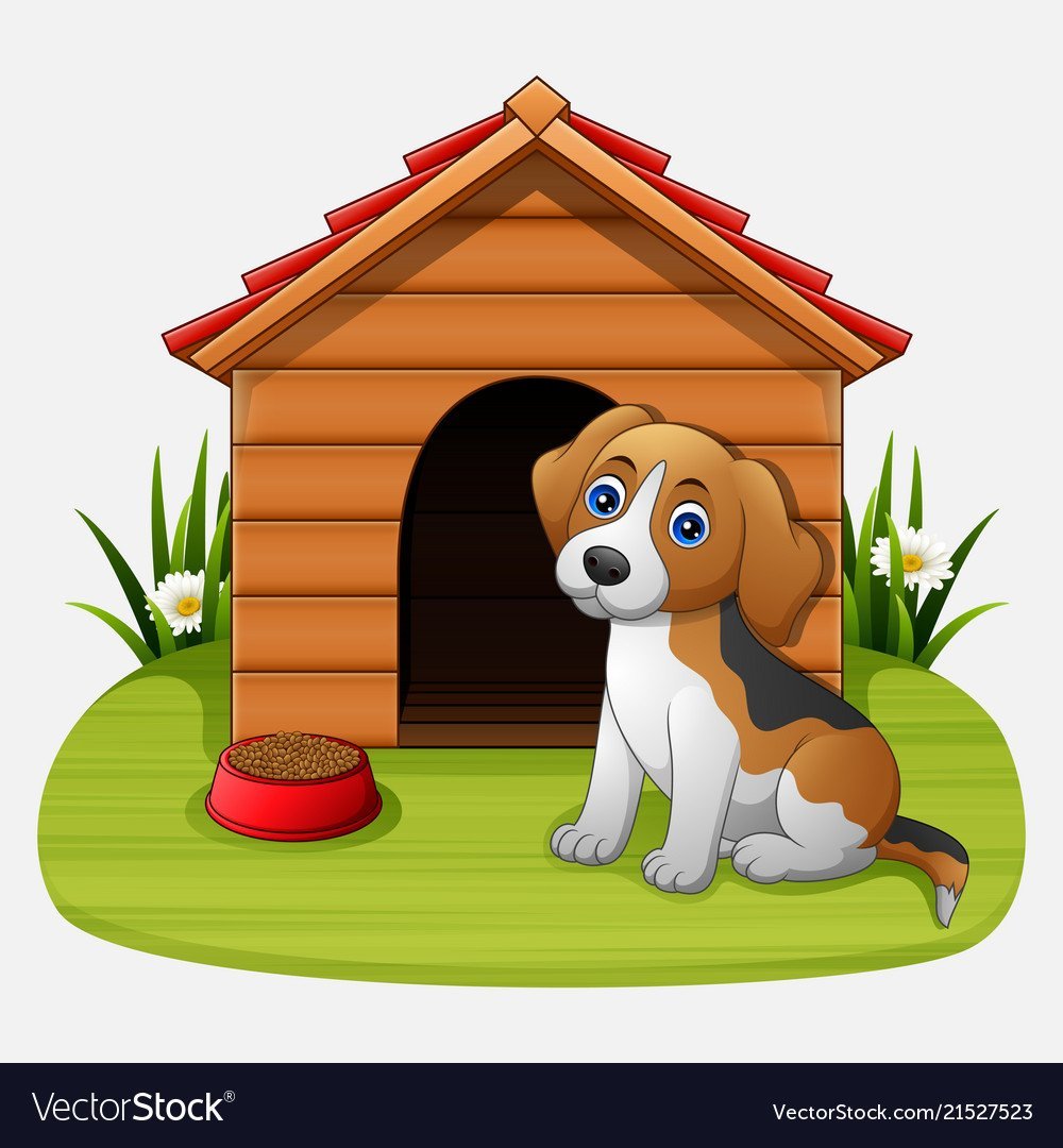 Собака выглядывает из будки картины