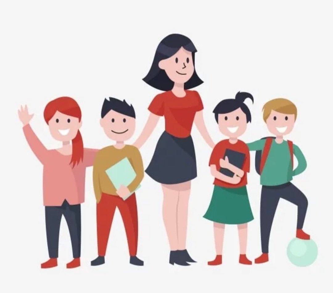 Учитель и дети на прозрачном фоне