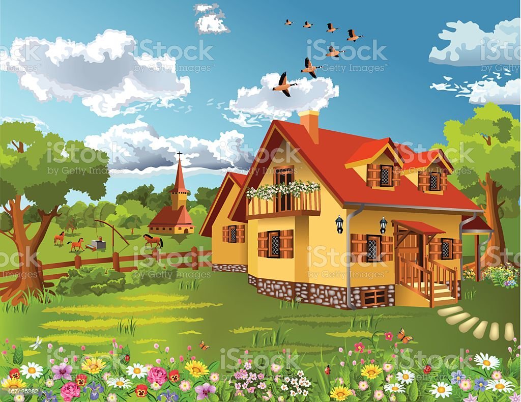 Домик в деревне мультяшный