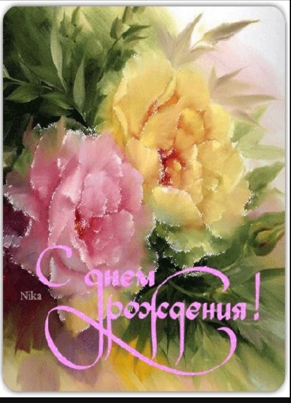 Открытка пионы с день рождения гиф