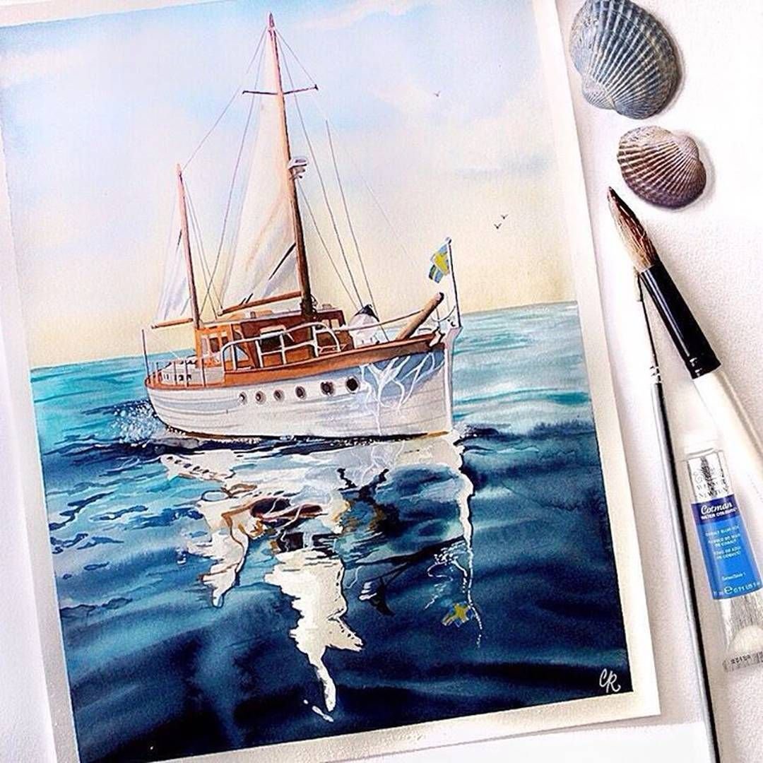 «Морской пейзаж с чайкой и яхтами» Дарья Куцаева