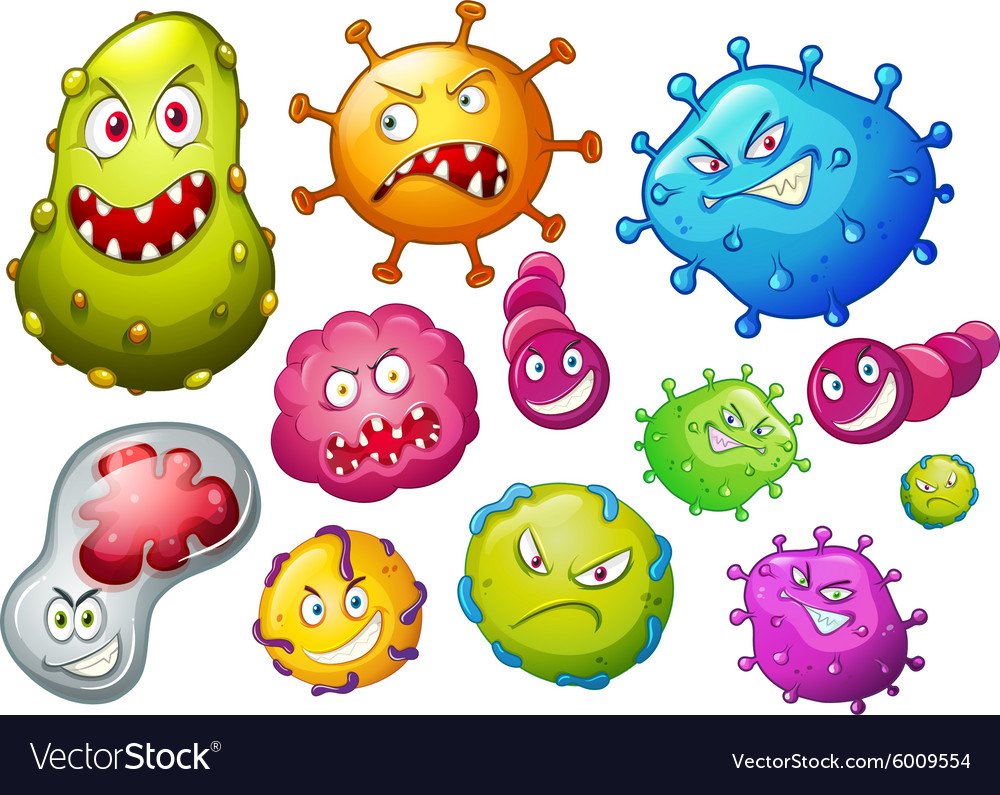 Мультяшные микробы и бактерии для детей