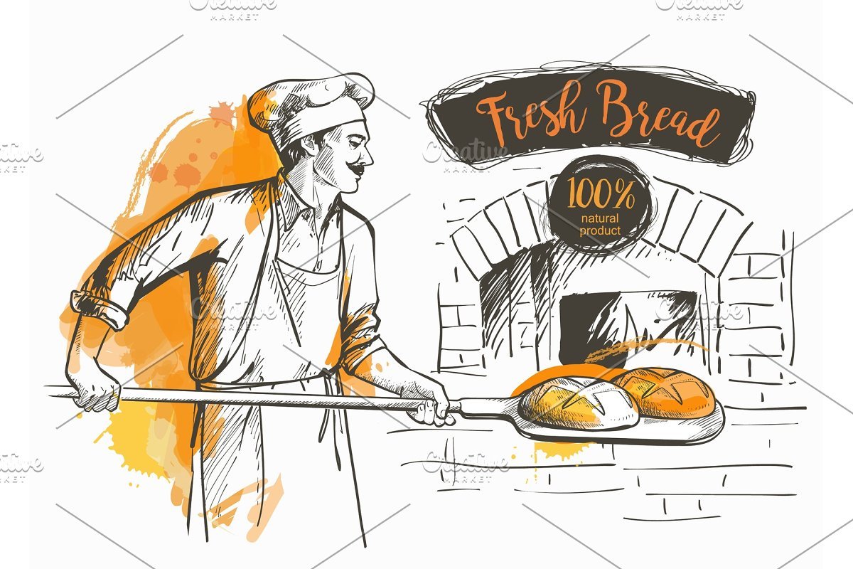 Пекарь печет хлеб рисунок