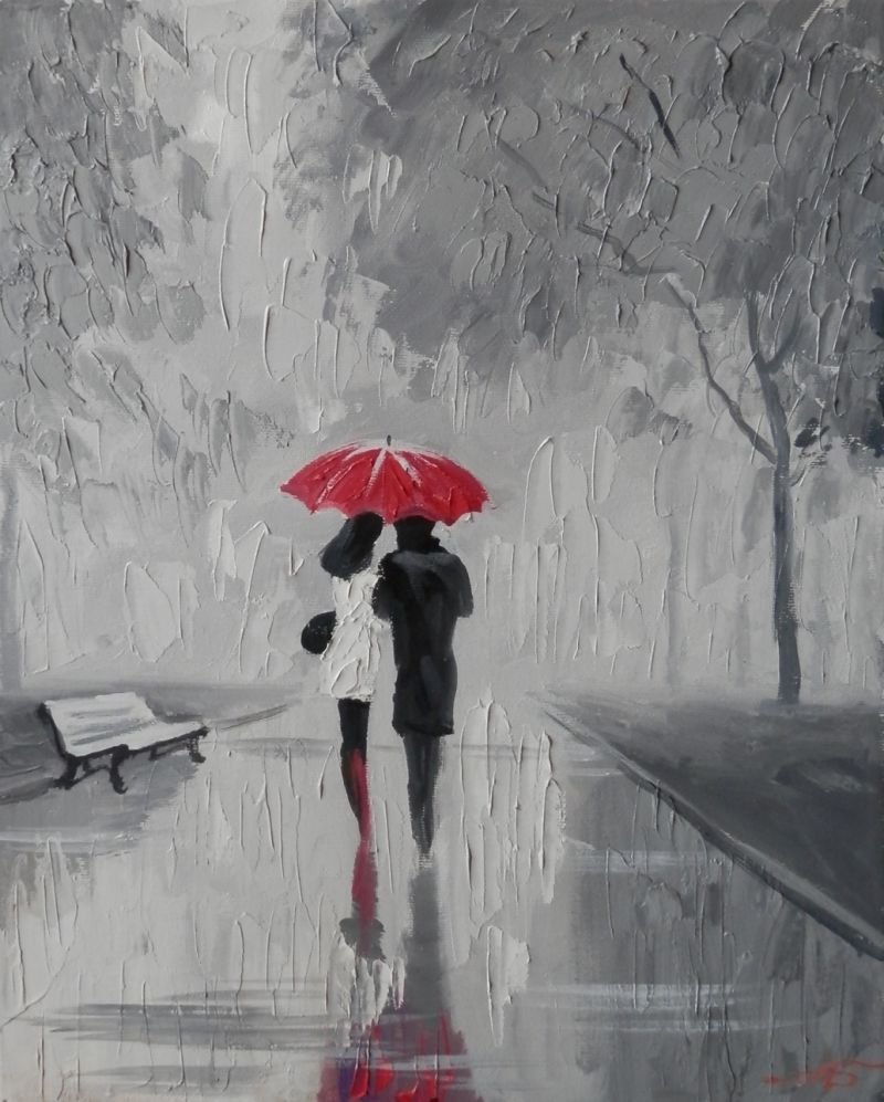 Пара под красным зонтом