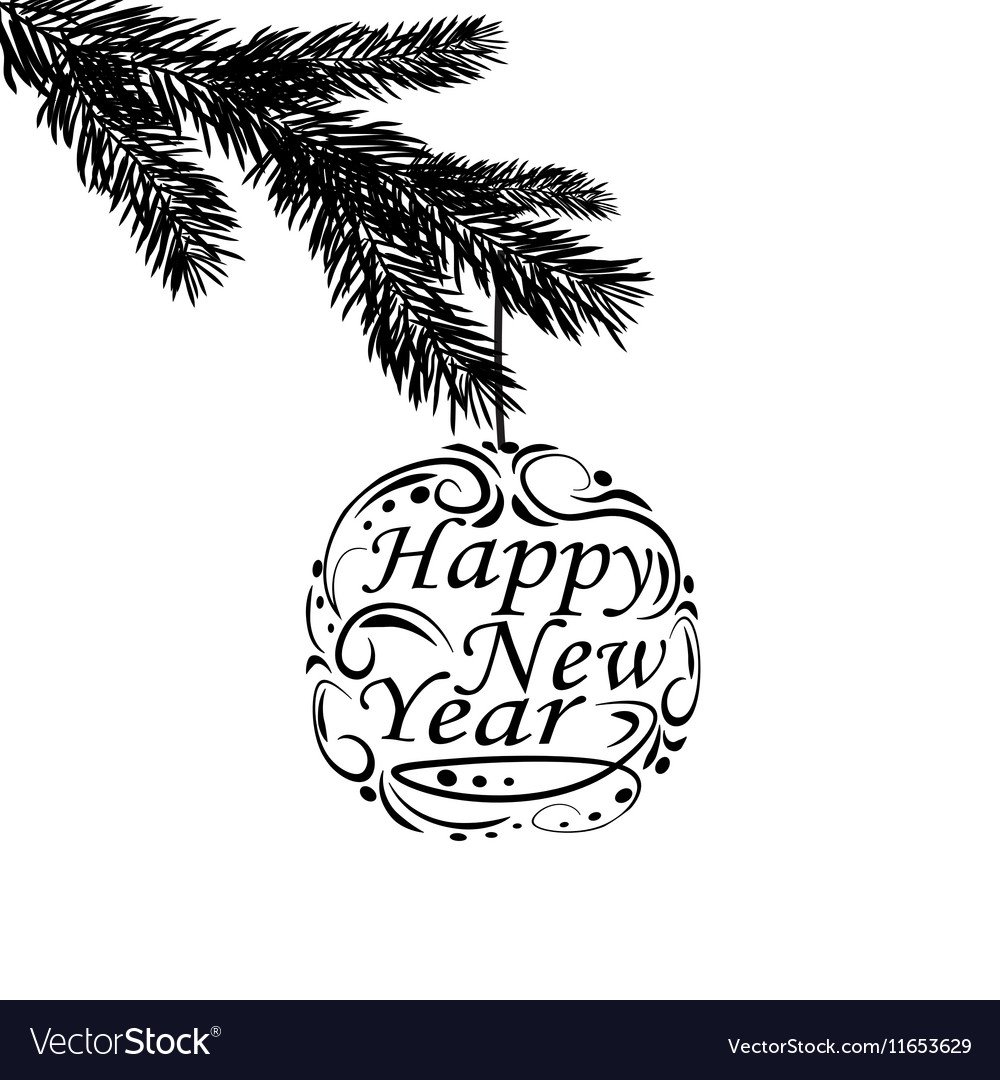 Елочная ветка черно белая