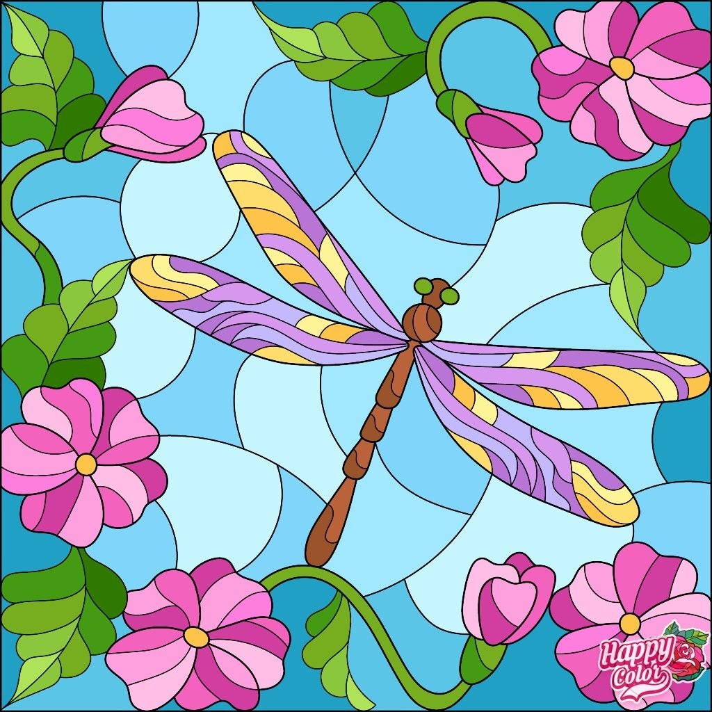 Витраж цветы и бабочки